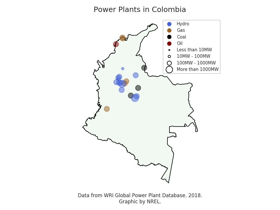 Colombia power plant map