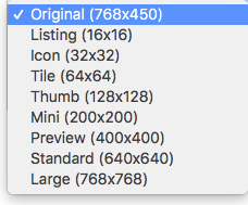 Available image sizes in editor.
